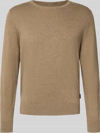 Bugatti Strickpullover mit gerippten Abschlüssen in Beige, Größe XXXXL