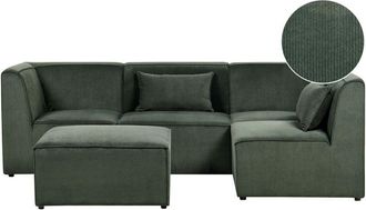 Beliani Modular Corner Sofa 4 Seater LEMVIG Corduroy Dark Green with Ottoman Left Hand