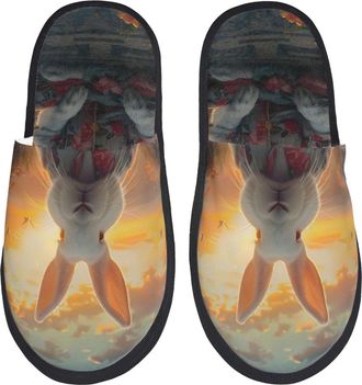 Generic Mens Slipper Flower Meditating Rabbit Print Lightweight Womens Slippers Cosy Fluffy Womens Slippers Bedroom Indoor M