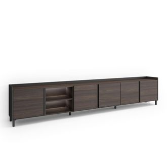 Skraut Home Mueble tv efecto madera roble oscuro y negro 309x35x61cm con patas