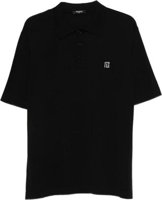 Balmain Polo Shirts, male, Black, M, Embroidered Cotton Polo
