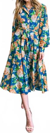Flying Tomato Printed Woven Midi Shirt Dress In Teal