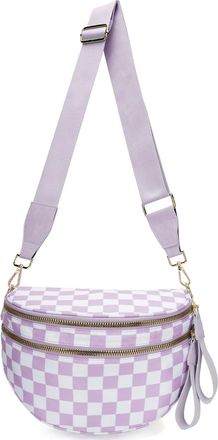 Generic Checkered Crossbody Bag for Women, 2026 Checkered Bum Bag with Spacious and Adjustable Shoulder Straps for Daily Commuting/Travel (Light purple, Solid