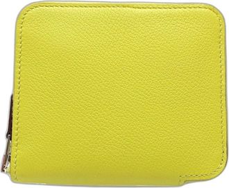 Hermès Lime Epsom Leather Silk Coin Purse/Coin Case (Pre-Owned)