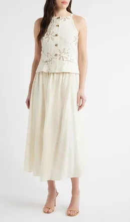ZOE AND CLAIRE Embroidered Detail Cotton Blend Twofer Dress in Cream at Nordstrom, Size X-Large