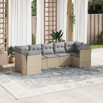 vidaXL Vidaxl - Set Sof&aacute;s De Jard&iacute;n 7 Piezas Y Cojines Rat&aacute;n Sint&eacute;tico Beige