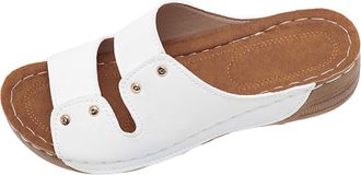 Generic Womens Slide Sandals Summer 2026 Casual Leather Slippers with Wooden Look Sole Soft Cushion Comfortable Orthopedic Home Shoes for Women Indoor Outdoor