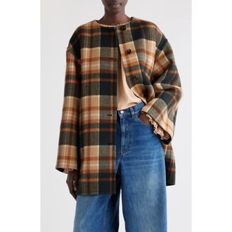 Chlo&eacute; Check Double Face Wool & Silk Coat in Black Brown at Nordstrom, Size 8 Us