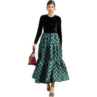 La DoubleJ Big Dress Jacquard Winter Sun Emerald at Nordstrom, Size Xx-Large