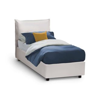 Dmora Cama Individual Dcorrad, Cama Contenedor Con Tapizado En Ecopiel, 100% Made In Italy, Apertura Frontal, Adecuado Para Colch&oacute;n Cm 90x190, Blanco - Dmor