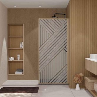 Aurlane Aurlane - Parete Doccia Serigrafata Lineare 90x200cm - Alluminio Effetto Legno - Vetro da 6 mm