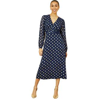 Yumi Elegant Foil Print Midi Dress in Navy at Nordstrom, Size 6