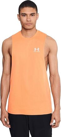 Under Armour Logo Cutoff Tank Top Mens T Shirt Orange Bloc/White : 2XL, Polyester