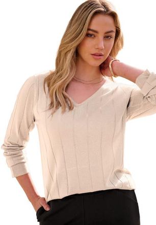 Roaman's Plus Size Drop Needle V Neck Lightweight Sweater Knit in Ivory at Nordstrom, Size Medium