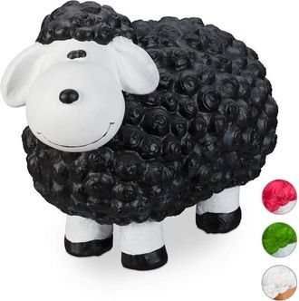 Relaxdays Garden Ornament Sheep, Frost-proof, Weather-proof, Hand-painted Garden Decoration, In-& Outside Use, Black - Relaxdays