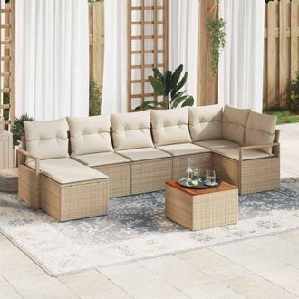 vidaXL Conjunto De Sof&aacute; De Jard&iacute;n 8 Pcs Beige, Blanco Vidaxl