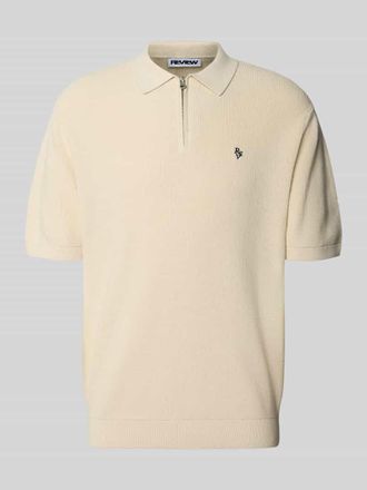 Review Boxy Fit Poloshirt mit Logo-Stitching in Ecru, Gr&ouml;&szlig;e XXL