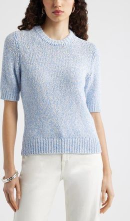 Nordstrom Elbow Sleeve Linen & Cotton Blend Sweater in Blue Cornflower-Ivory Marl at Nordstrom, Size Xx-Small