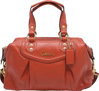 Coach Ashley Satchel Handbag in Rust Orange Leather