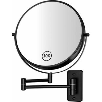 Gabrielle Espejo De Maquillaje Grande De Pared Gabrielle De 20 Cm Con Aumento De 1x/10x, Giratorio 360&deg;, De Doble Cara, Extensible, Para Ba&ntilde;o, Color Negro Pulid