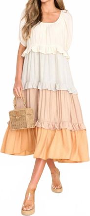 Entro Colorblock Tiered Midi Dress In Multi