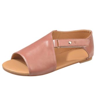 Generic Cocila Comfy Sandals For Women Uk Fashion Round Solid WomenS Heel Flat Toe Hook&Loop Color Shoes Pink, 4.5 Wedge Espadrilles Gold Navy Wedges Footbed 