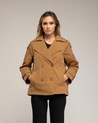 Tantra Korte gewatteerde trenchcoat met dubbele knopenrij, zijzakken en een uitlopende achterkant