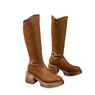 Generic Womens Thick Warm Pu Leather Winter Elegant Office Party Casual Knee High Boot