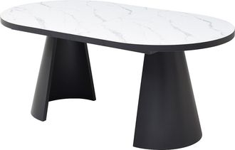 Vente-Unique Mesa de comedor extensible para 6 a 10 personas en MDF y metal - Efecto m&aacute;rmol blanco y negro - KORIZEA