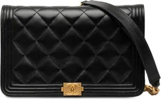 Chanel Boy Chanel Black Leather Chain/Shoulder Wallet (Pre-Owned)