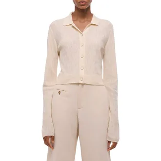 Helmut Lang Raw Edge Linen Blend Cardigan in Ivory at Nordstrom, Size X-Small