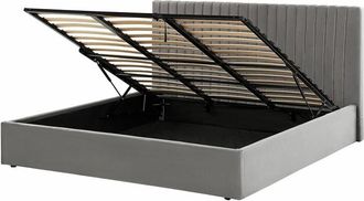 Beliani Letto con contenitore velluto grigio 180 x 200 cm Testata imbottita Vion