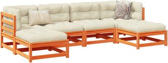 vidaXL Set De Sof&aacute;s Jard&iacute;n 6 Pzas Con Cojines Madera Pino Marr&oacute;n Cera Vidaxl