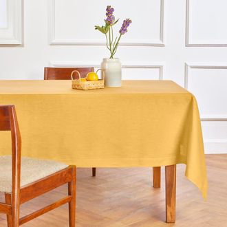 Solino Home Linen Tablecloth for Dining Table, Holiday and Everyday Dining Table Decor - Fete in Mustard Yellow at Nordstrom, Size X-Large