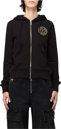 Versace Jeans Couture Hoodies & sweatvesten, Dames, Zwart, 2Xs, Katoen, Zwarte Zip Up Hoodie Sweatshirt
