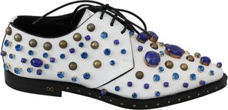 Dolce & Gabbana Elegante witte leren schoenen met kristallen - Dames - Veterschoenen - Wit - 39 EU - Leer - Schoenen