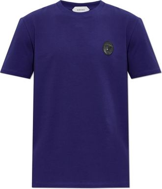 Versace Katoenen T-shirt Met Patch - Heren - T-shirts - Blauw - 2XL - Katoen - Tops