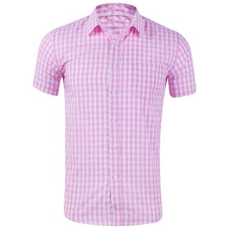 Generic Mens Shirts Short Sleeve Regular-Fit Casual Plaid Shirt Classics Lapel Business Gingham Check Shirt Short Sleeve Shirt Formal Shirts Casual Outings Wa