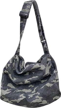 Generic Casual Retro Shoulder Handbag Camouflage Hobo Crossbody Bag Large Capacity Japanese Washable Zipper for Leisure Travel Shopping Hand Bag (Grey)