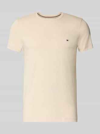 Tommy Hilfiger Slim Fit T-Shirt aus Baumwoll-Elasthan-Mix in Offwhite, Gr&ouml;&szlig;e L