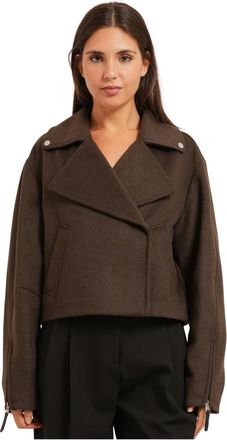 HUGO BOSS Korte Jas van Wolmix - Dames - Zomerjassen - Bruin - M - Wol - Jassen