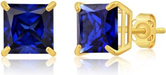MAX + STONE 14k Yellow or White Gold 7mm Princess Cut Gemstone Square Stud Earrings