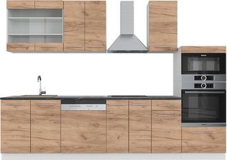 Vicco Mueble De Cocina Fame-line, Oro Potencia Roble/blanco, 300 Cm Con Armario Alto, Sin Encimera