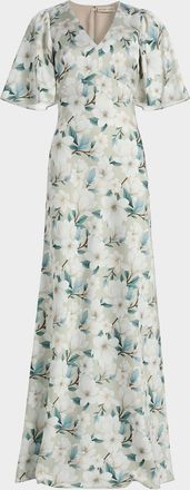 Sachin & Babi Mae Floral Flutter-Sleeve Gown