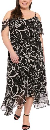 London Times Cold Shoulder Wrap Maxi Dress in Black/White at Nordstrom Rack, Size 24W