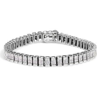 House of Brilliance 14K Gold 3.0 Cttw Princess Cut Quad Invisible Set Tennis Bracelet in White at Nordstrom