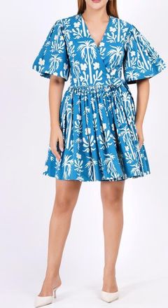 Leota Alena Mini Wrap Dress in Blue With White Pattern at Nordstrom, Size Xx-Large