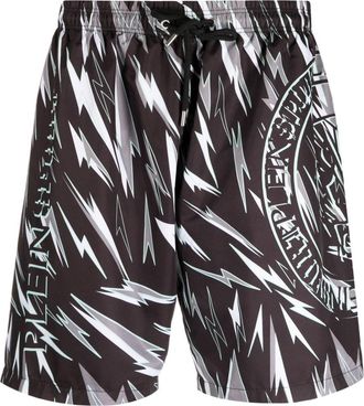 Plein Sport lightning-print swim shorts - men - Polyester - S - Black