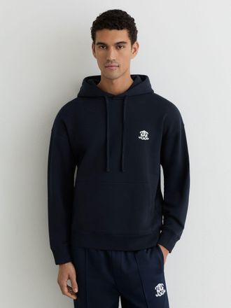 Reiss Navy Monogram Embroidered Relaxed Hoodie, Xxl