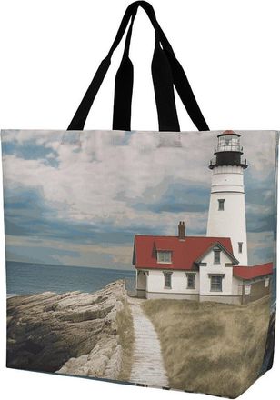 Generic Lighthouse Backdrop Tote Bag Durable Handbag Lightweight Handbags For Daily Use Work Beach